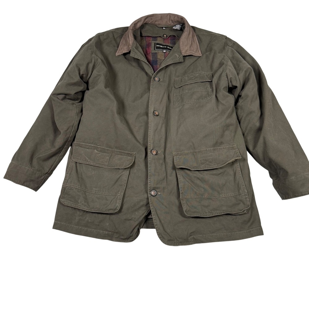 Vintage 90s North Bay Olive Green Gorpcore Field Jacket Wool Plaid Lined L